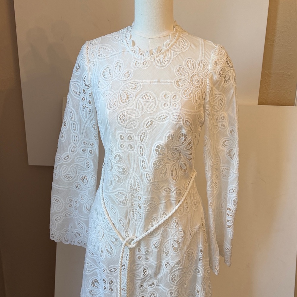 Zimmermann White Long-Sleeve Eyelet Lace Midi Dress - Picture 3 of 15